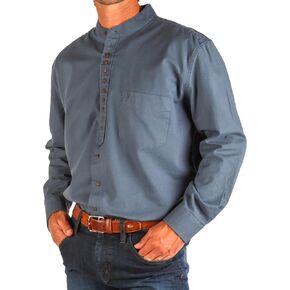 The Celtic Ranch Traditional Irish Grandfather, Men's Casual Long Sleeve Banded Collar Button Down Collarless Dress Shirt