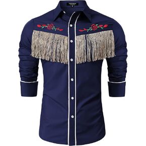 TURETRENDY Men's Western Cowboy Fringe Shirts Long Sleeve Embroidered Slim Fit Casual Button Down Shirts in Saudi Arabia