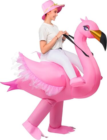 Spooktacular Creations Adult Inflatable Costume Riding an Elegant Flamingo Air Blow-up Deluxe Ride On Halloween Costume in Kuwait