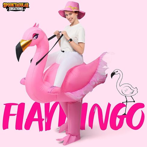 Spooktacular Creations Adult Inflatable Costume Riding an Elegant Flamingo Air Blow-up Deluxe Ride On Halloween Costume in Kuwait