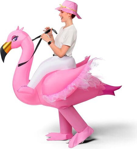 Spooktacular Creations Adult Inflatable Costume Riding an Elegant Flamingo Air Blow-up Deluxe Ride On Halloween Costume in Kuwait