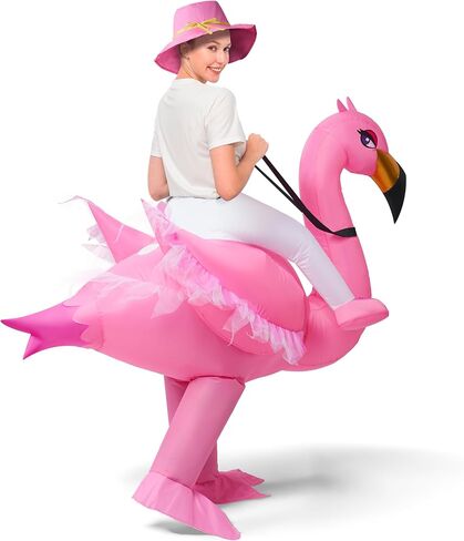 Spooktacular Creations Adult Inflatable Costume Riding an Elegant Flamingo Air Blow-up Deluxe Ride On Halloween Costume in Kuwait