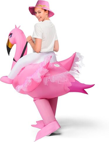 Spooktacular Creations Adult Inflatable Costume Riding an Elegant Flamingo Air Blow-up Deluxe Ride On Halloween Costume in Kuwait