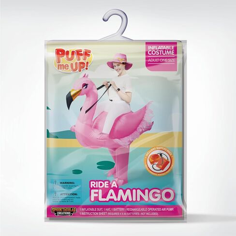 Spooktacular Creations Adult Inflatable Costume Riding an Elegant Flamingo Air Blow-up Deluxe Ride On Halloween Costume in Kuwait
