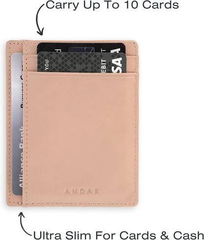 Andar Leather Slim Wallet, Minimalist Front Pocket RFID Blocking Card Holder Made of Full Grain Leather - The Scout (Black) in Saudi Arabia