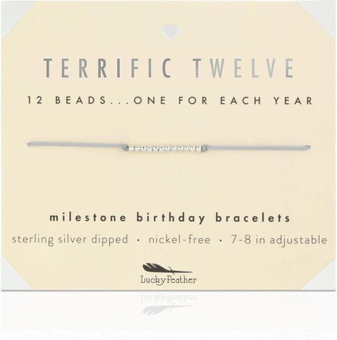 Lucky Feather Milestone 12th Birthday Gifts for Girls - 14K Gold Dipped Beads Bracelet on Adjustable 7"- 8" Cord - 12 Year Old Girl Gifts in Kuwait