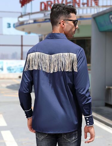قمصان TURETRENDY للرجال من رعاة البقر الغربي بأكمام طويلة ومطرزة بقصة ضيقة وأزرار للأسفل in Saudi Arabia