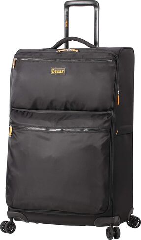 Lucas Designer Luggage Collection - Expandable 24 Inch Softside Bag - Durable Mid-sized Ultra Lightweight Checked Suitcase with 8-Rolling Spinner Wheels (Black) in Kuwait