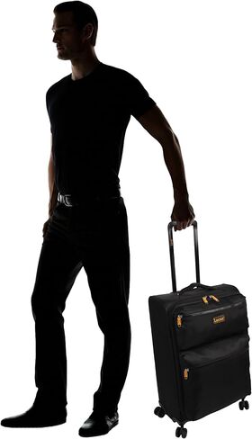 Lucas Designer Luggage Collection - Expandable 24 Inch Softside Bag - Durable Mid-sized Ultra Lightweight Checked Suitcase with 8-Rolling Spinner Wheels (Black) in Kuwait
