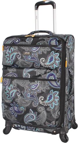Lucas Designer Luggage Collection - Expandable 24 Inch Softside Bag - Durable Mid-sized Ultra Lightweight Checked Suitcase with 8-Rolling Spinner Wheels (Black) in Kuwait