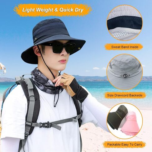HUAMULAN Wide Brim Sun Hat for Women Men Summer UV Protection Bucket Hats in Saudi Arabia