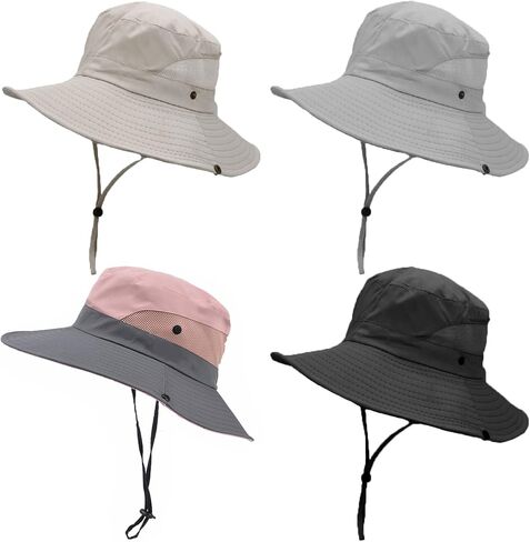 4 Pieces Women Men Sun Hat Wide Brim UV Protection Beach Cap Foldable Mesh Beach Hat for Hiking Fishing Multicolor in Saudi Arabia