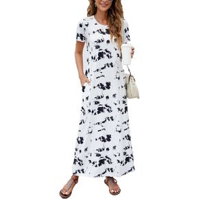 Hount Women's Summer Short Sleeve Maxi Dresses Casual Loose Beach Sundresses Tshirt Dresses with Pockets