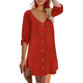 AlvaQ Women 2023 Summer Spaghetti Strap Button Down V Neck Sleeveless Casual Mini Dress Strappy Swing A Line Shot Dresses