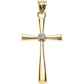 10K White, Yellow, or Rose Gold Solitaire Diamond Accented Cross Pendant Charm (K-M Color, Promo Clarity)