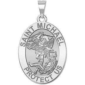 PicturesOnGold.com Saint Michael OVAL Religious Medal - 2/3 X 3/4 Inch Size of Nickel, Sterling Silver