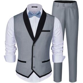 MAGE MALE Men's 2 Piece Suit Slim Fit Formal Business Vest Suit for Men Fashion Casual Wedding Waistcoat Pants Set