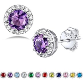 Bestyle Sparkling 925 Sterling Silver Birthstone Stud Earrings for Women, Heart/Round/Teardrop/Square Crystal Solitaire Diamond Studs Halo Earrings, Great Birthday/Christmas Gifts in Saudi Arabia