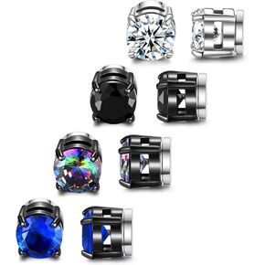 SIISPRI 4 Pairs Magnetic Stud Earrings for Men Stainless Steel Magnetic Earrings Men Clip on Earrings Non Piercing Earrings Unisex CZ Magnetic Earrings for Men 6MM in Kuwait