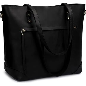 S-ZONE Vintage Genuine Leather Shoulder Bag Work Totes for Women Purse Handbag with Back Zipper Pocket Large