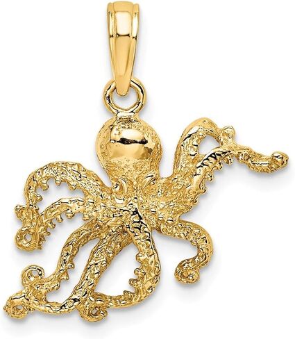 Solid 14k Yellow Gold 2-D and Textured OCTOPUS Charm Pendant - 15mm x 20mm in Saudi Arabia