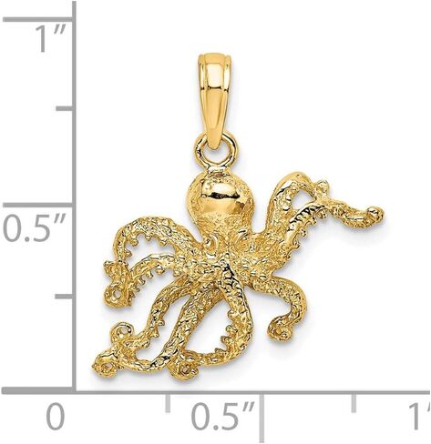 Solid 14k Yellow Gold 2-D and Textured OCTOPUS Charm Pendant - 15mm x 20mm in Saudi Arabia