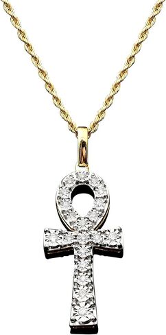LoveBling 10K Yellow Gold 0.20ctw (carats) Diamond Illusion Set Ankh Cross (0.55" x 1.43") in Saudi Arabia
