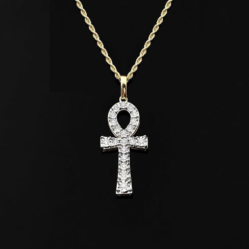 LoveBling 10K Yellow Gold 0.20ctw (carats) Diamond Illusion Set Ankh Cross (0.55" x 1.43") in Saudi Arabia