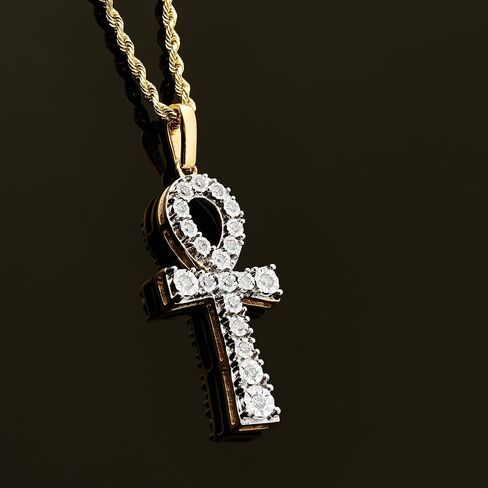 LoveBling 10K Yellow Gold 0.20ctw (carats) Diamond Illusion Set Ankh Cross (0.55" x 1.43") in Saudi Arabia