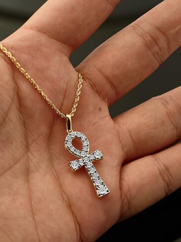 LoveBling 10K Yellow Gold 0.20ctw (carats) Diamond Illusion Set Ankh Cross (0.55" x 1.43") in Saudi Arabia