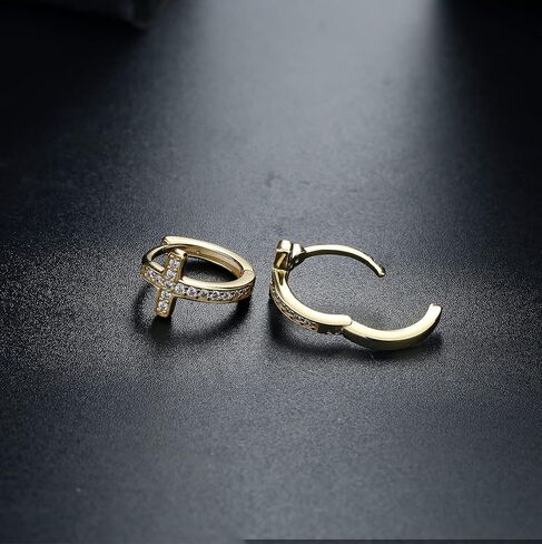 Milacolato 925 الفضة الاسترليني الأقراط الصليب هوب 18K مطلية بالذهب الأقراط الصليب هوب مع زركونيا مكعب صغير لذيذ الصليب Huggie الأقراط للنساء الرجال in Kuwait