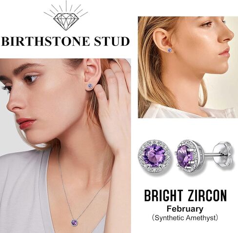 Bestyle Sparkling 925 Sterling Silver Birthstone Stud Earrings for Women, Heart/Round/Teardrop/Square Crystal Solitaire Diamond Studs Halo Earrings, Great Birthday/Christmas Gifts in Saudi Arabia
