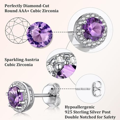 Bestyle Sparkling 925 Sterling Silver Birthstone Stud Earrings for Women, Heart/Round/Teardrop/Square Crystal Solitaire Diamond Studs Halo Earrings, Great Birthday/Christmas Gifts in Saudi Arabia