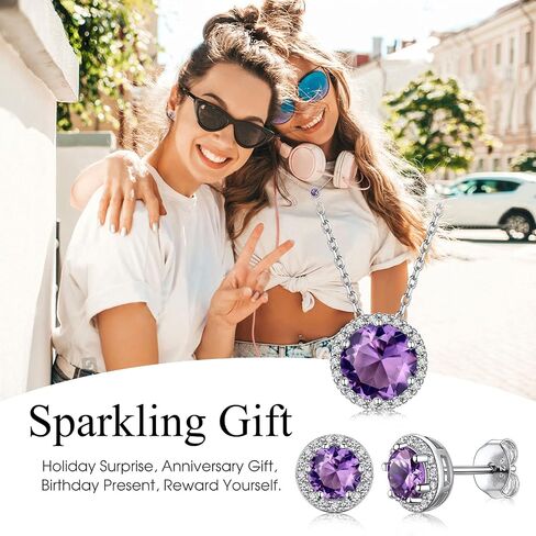 Bestyle Sparkling 925 Sterling Silver Birthstone Stud Earrings for Women, Heart/Round/Teardrop/Square Crystal Solitaire Diamond Studs Halo Earrings, Great Birthday/Christmas Gifts in Saudi Arabia
