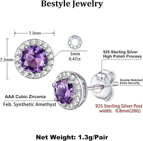 Bestyle Sparkling 925 Sterling Silver Birthstone Stud Earrings for Women, Heart/Round/Teardrop/Square Crystal Solitaire Diamond Studs Halo Earrings, Great Birthday/Christmas Gifts in Saudi Arabia