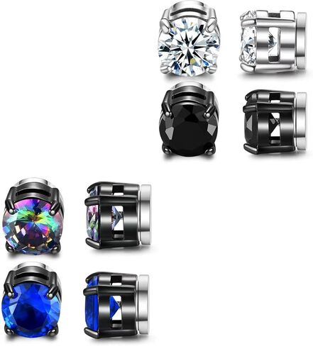 SIISPRI 4 Pairs Magnetic Stud Earrings for Men Stainless Steel Magnetic Earrings Men Clip on Earrings Non Piercing Earrings Unisex CZ Magnetic Earrings for Men 6MM in Kuwait