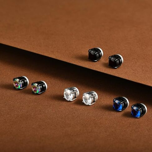 SIISPRI 4 Pairs Magnetic Stud Earrings for Men Stainless Steel Magnetic Earrings Men Clip on Earrings Non Piercing Earrings Unisex CZ Magnetic Earrings for Men 6MM in Kuwait