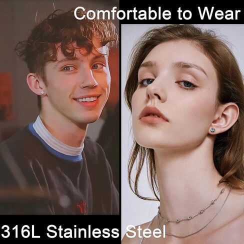 SIISPRI 4 Pairs Magnetic Stud Earrings for Men Stainless Steel Magnetic Earrings Men Clip on Earrings Non Piercing Earrings Unisex CZ Magnetic Earrings for Men 6MM in Kuwait