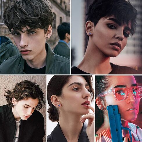 SIISPRI 4 Pairs Magnetic Stud Earrings for Men Stainless Steel Magnetic Earrings Men Clip on Earrings Non Piercing Earrings Unisex CZ Magnetic Earrings for Men 6MM in Kuwait