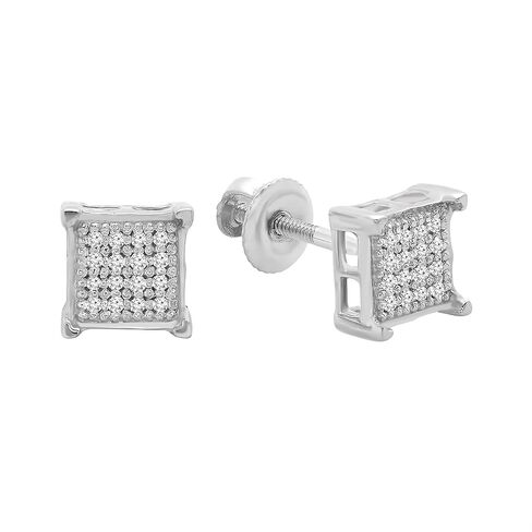 مجموعة Dazzlingrock أقراط دائرية مرصعة بالألماس الأبيض مربعة الهيب هوب مثلجة للجنسين (0.06 قيراط، اللون I-J، الوضوح I2-I3) من الفضة الإسترلينية 925 in Kuwait