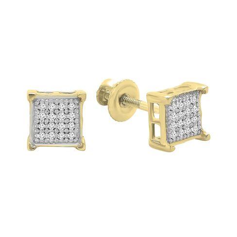 مجموعة Dazzlingrock أقراط دائرية مرصعة بالألماس الأبيض مربعة الهيب هوب مثلجة للجنسين (0.06 قيراط، اللون I-J، الوضوح I2-I3) من الفضة الإسترلينية 925 in Kuwait