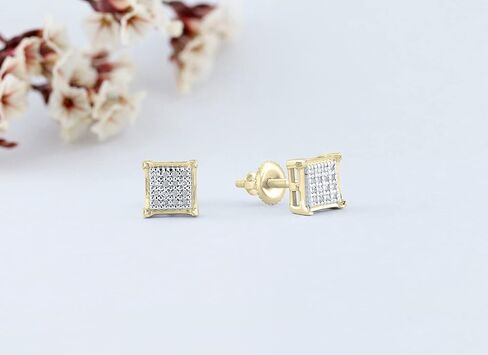 مجموعة Dazzlingrock أقراط دائرية مرصعة بالألماس الأبيض مربعة الهيب هوب مثلجة للجنسين (0.06 قيراط، اللون I-J، الوضوح I2-I3) من الفضة الإسترلينية 925 in Kuwait