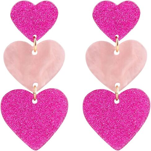 coadipress Acrylic Love Heart Earrings for Women Teen Girls Unique Lightweight Geometric Resin Three Pink Heart Dangle Drop Earrings Jewelry in Kuwait