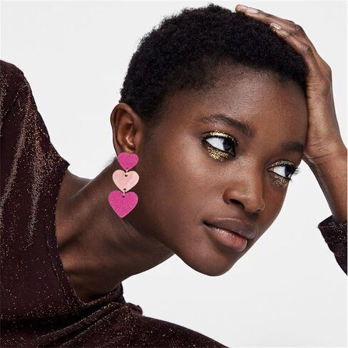 coadipress Acrylic Love Heart Earrings for Women Teen Girls Unique Lightweight Geometric Resin Three Pink Heart Dangle Drop Earrings Jewelry in Kuwait