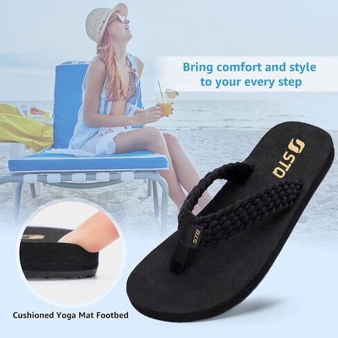 STQ Women Quick Dry Flip Flops with Yoga Mat Sole Arch Support Thong Sandal | Instant Comfort Flip Flops With Padded Straps, Yoga Mat Cushioning, Non Slip Tpr Sole, Durable Design For Everyday Wear in Saudi Arabia