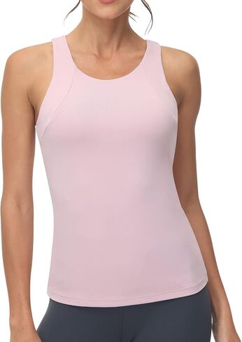 High Neck Workout Tank Tops Sports Bras for Women Full Coverage Tank with Built-in Shelf Bras Racerback Yoga Gym Shirt in Kuwait