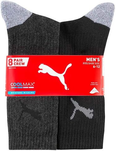 Puma Men's Crew Sock, 8 pair (Black) Fits Shoe Size (6-12) in Saudi Arabia