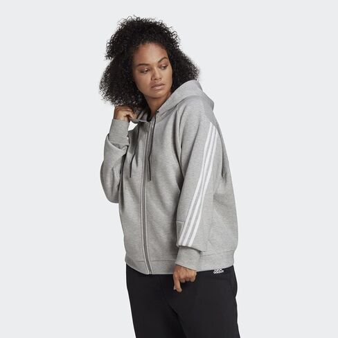 adidas Plus Size Fleece 3-Stripes Full Zip Hoodie in Saudi Arabia