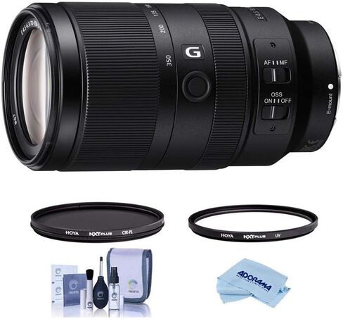 Sony E 70-350mm f/4.5-6.3 G OSS Lens - Bundle with Hoya NXT Plus 67mm HMC UV Filter, Hoya NXT Plus 67mm HMC Circular Polarizer Filter, Cleaning Kit, Microfiber Cloth in Kuwait