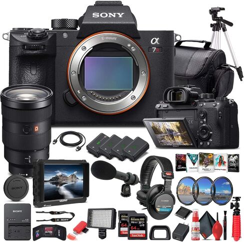 Sony Alpha a7R III Mirrorless Digital Camera (Body Only) (ILCE7RM3/B) + Sony FE 24-70mm Lens + 4K Monitor + Pro Headphones + Pro Mic + 2 x 64GB Memory Card + 3 x NP-FZ-100 Battery + More (Renewed) in Saudi Arabia